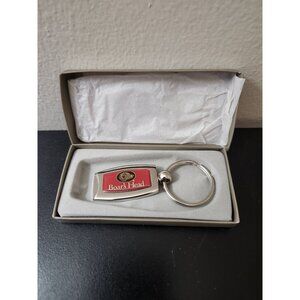 Boar's Head Metal Keychain With Red Enamel Logo In Gift Box